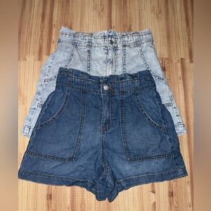 Denim High-Waisted Women Shorts - Dark and Light Blue